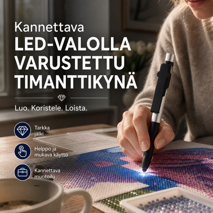 Kannettava LED-valolla varustettu timanttikynä
