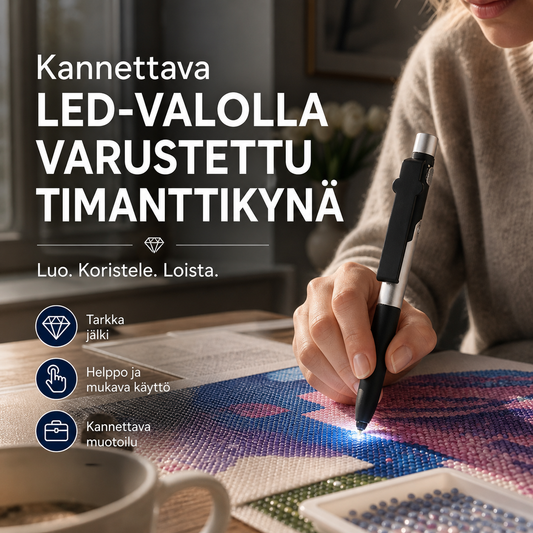 Kannettava LED-valolla varustettu timanttikynä