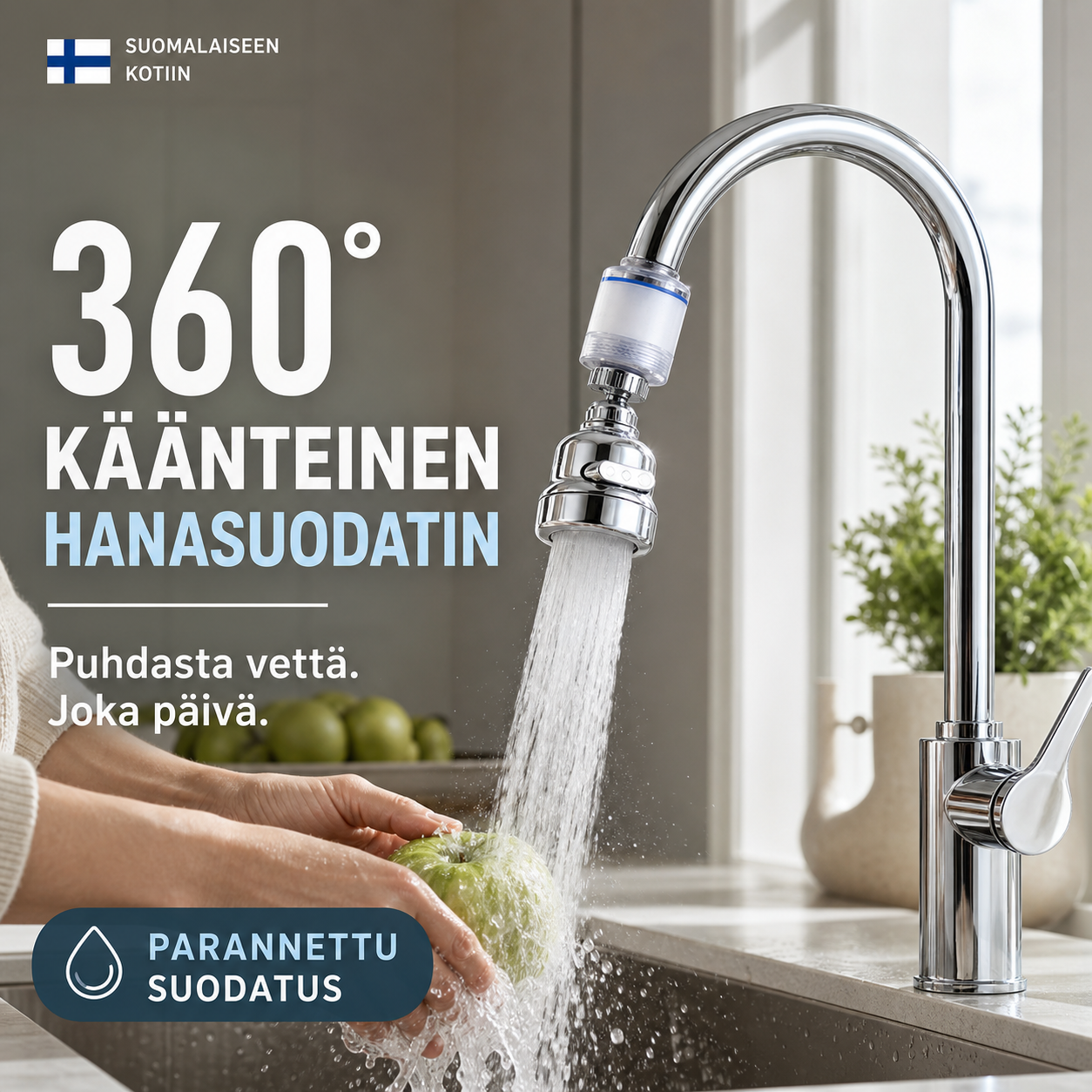 Säädettävä 360°:lla pyörivä hanasuodatinsarja