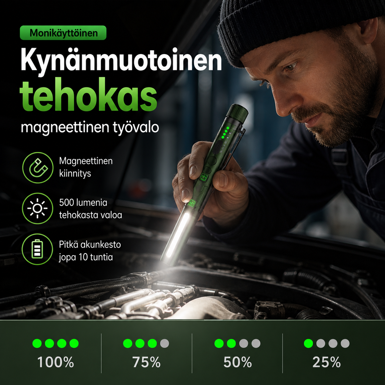 Monikäyttöinen kynänmuotoinen tehokas magneettinen työvalo