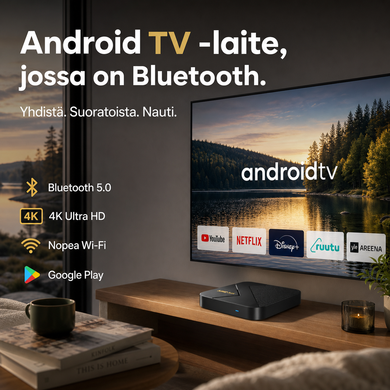 ⏳🔥RAJOITETUN AJAN TARJOUS: 50 % ALENNUS! Android TV -laite, jossa on Bluetooth
