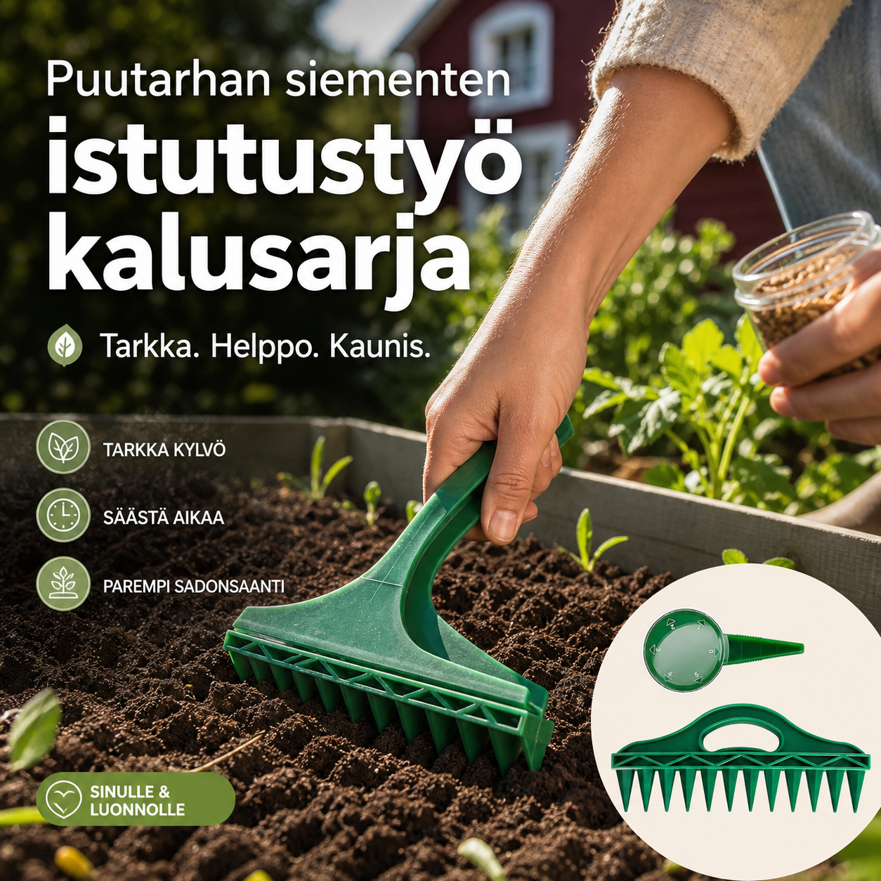 Puutarhan siementen istutustyökalusarja