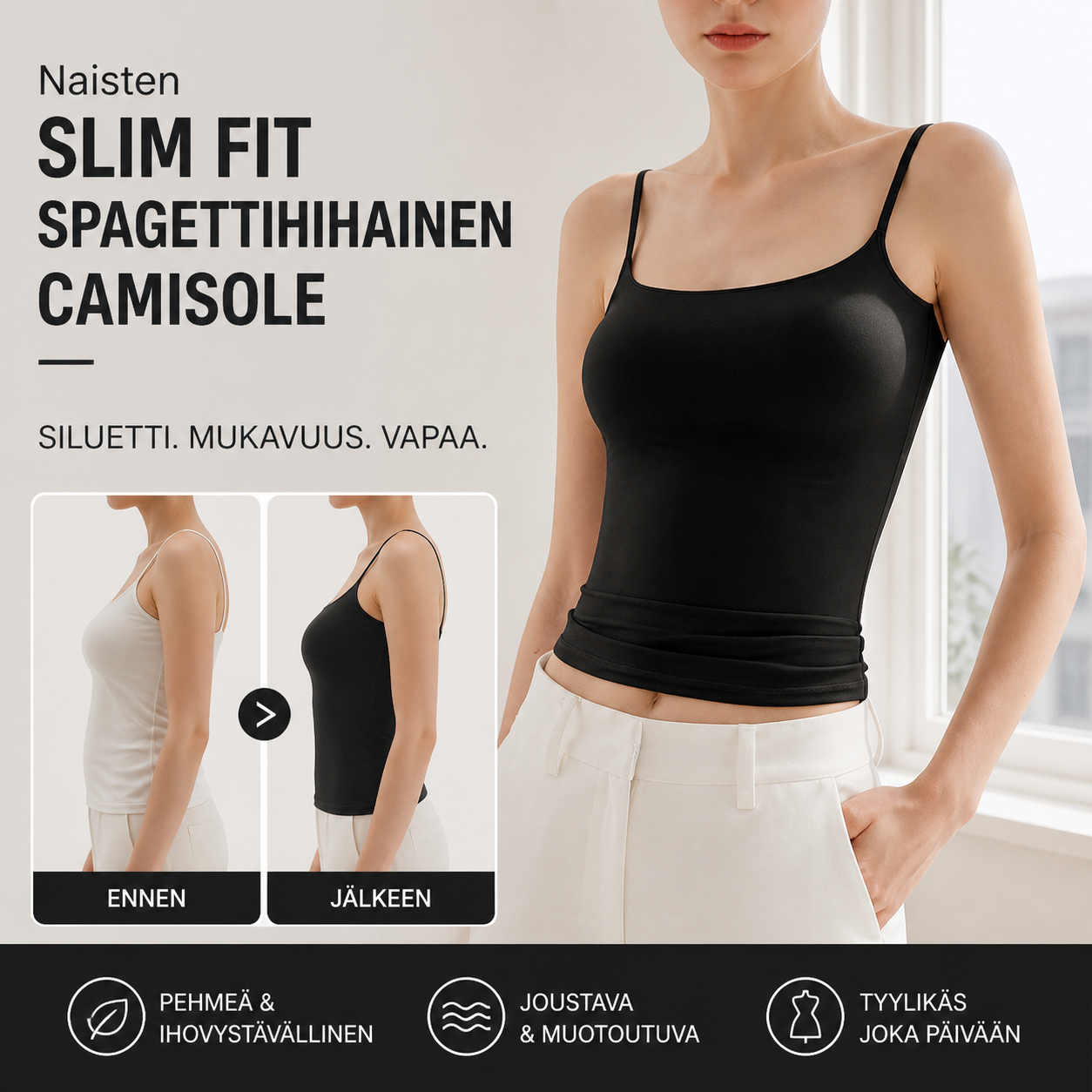 Naisten slim fit -mallinen spagettihihainen camisole