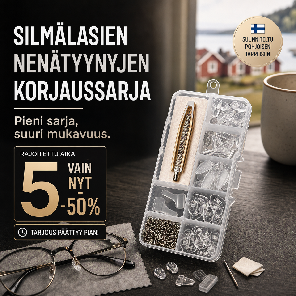👓-50% NYT! 🛠️Silmälasien nenätyynyjen korjaussarja – Pehmeät liukumattomat tyynyt, täydelliset korjaustyökalut, yleiskäyttöinen silmälasien huoltosarja