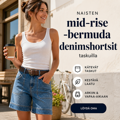 Naisten mid-rise -bermudadenimshortsit taskuilla