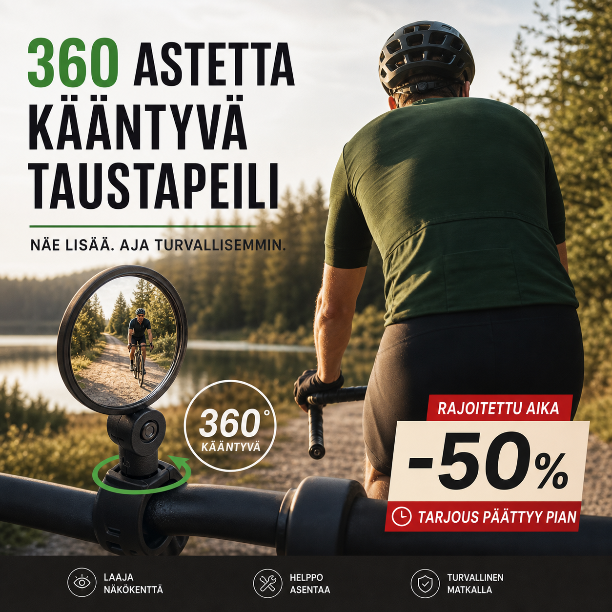 ⏳Rajoitetun ajan -50%⏰360 astetta kääntyvä taustapeili🚴‍♂️🔎