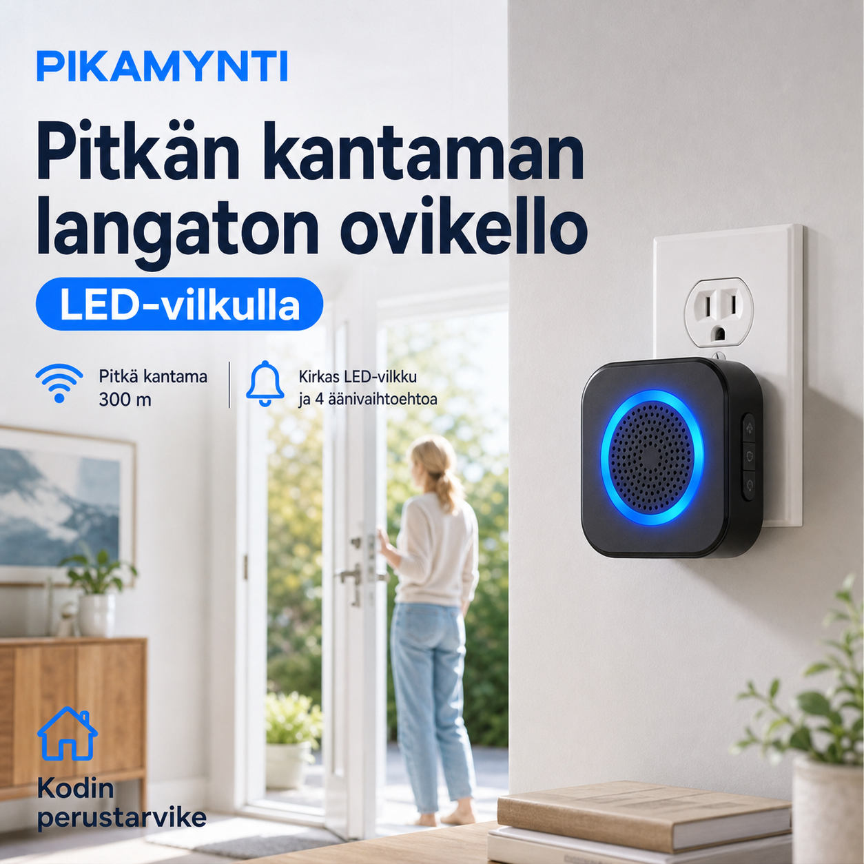 ⚡ PIKAMYNTI 📶 Pitkän kantaman langaton ovikello LED-vilkulla 🔔 Kodin perustarvike