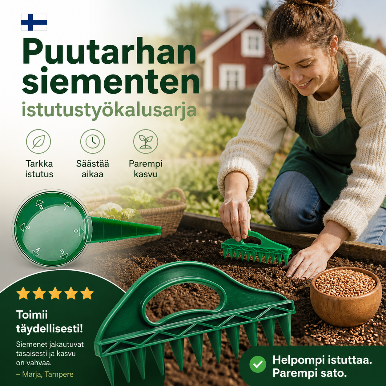Puutarhan siementen istutustyökalusarja