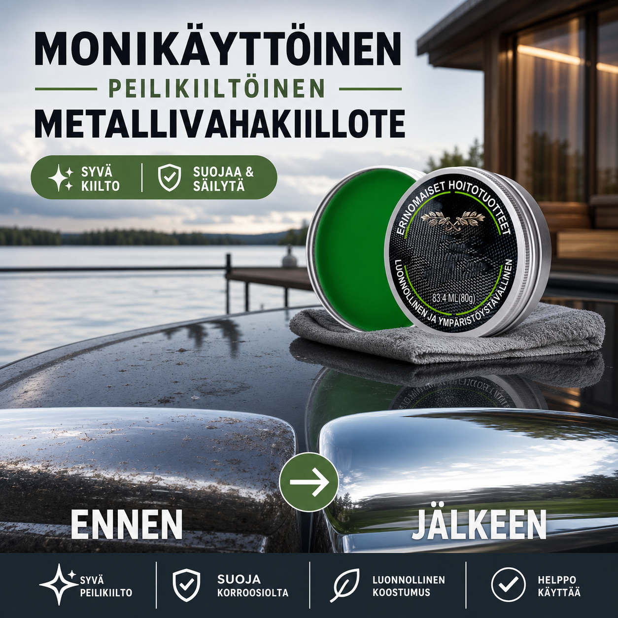 Monikäyttöinen peilikiiltoinen metallivahakiillote