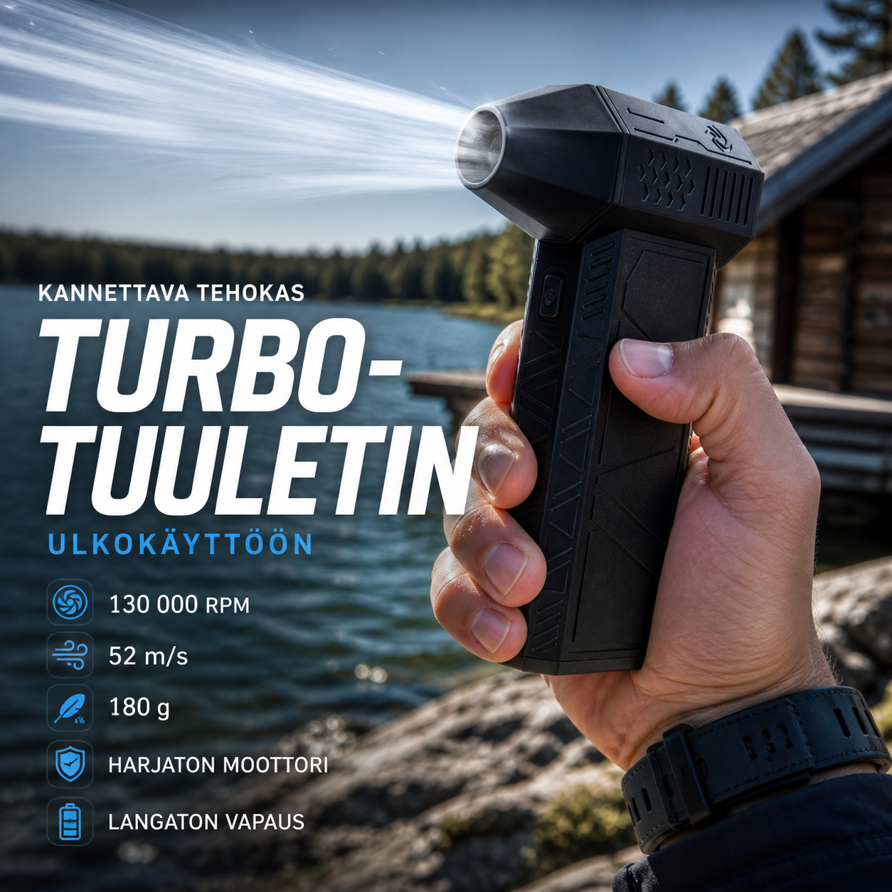 Kannettava tehokas turbotuuletin ulkokäyttöön – puhaltaa lunta ja tuottaa hiiltä, monikäyttöinen