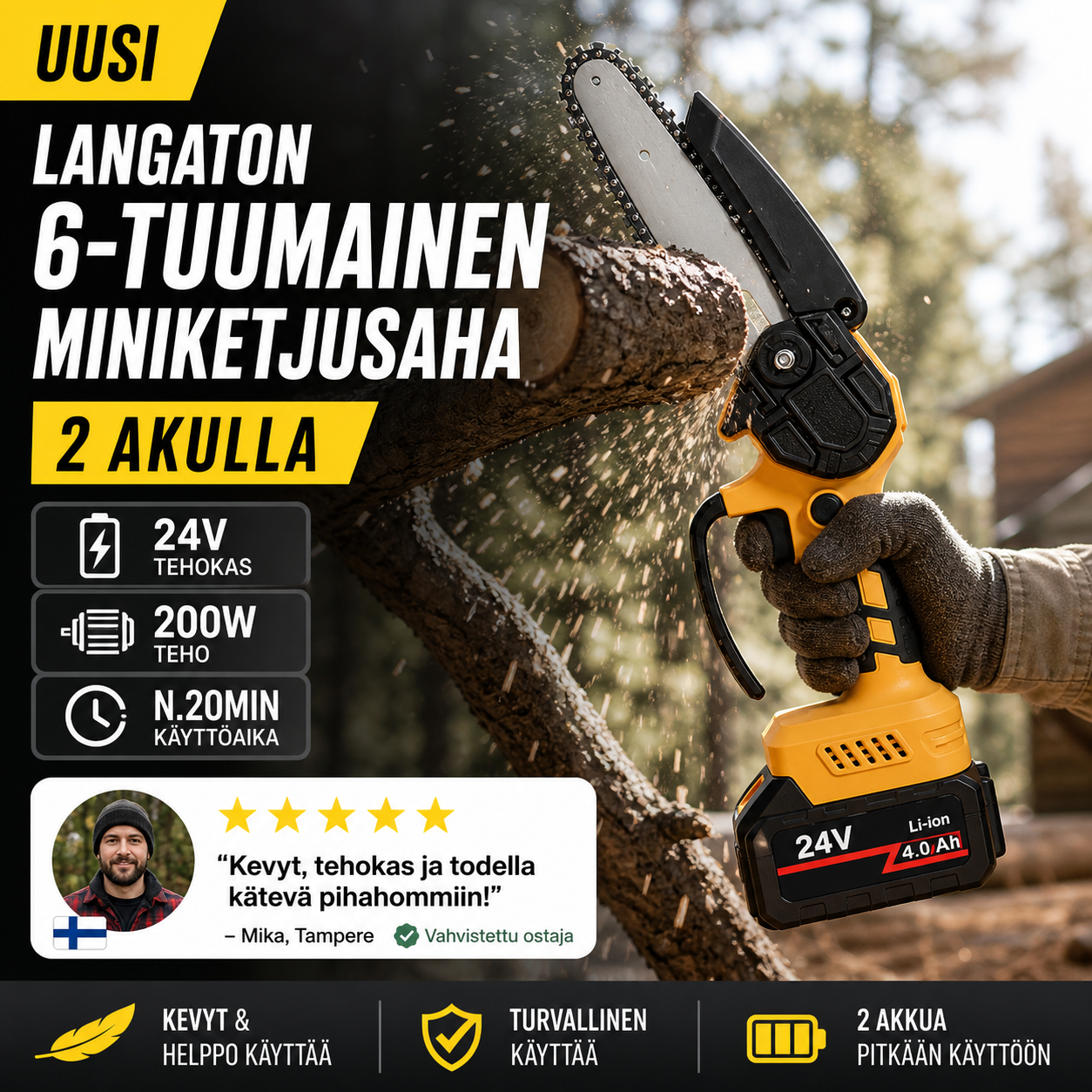 ⚡60 % alennus nyt! 🌳Langaton 6-tuumainen miniketjusaha 1 akulla🌲