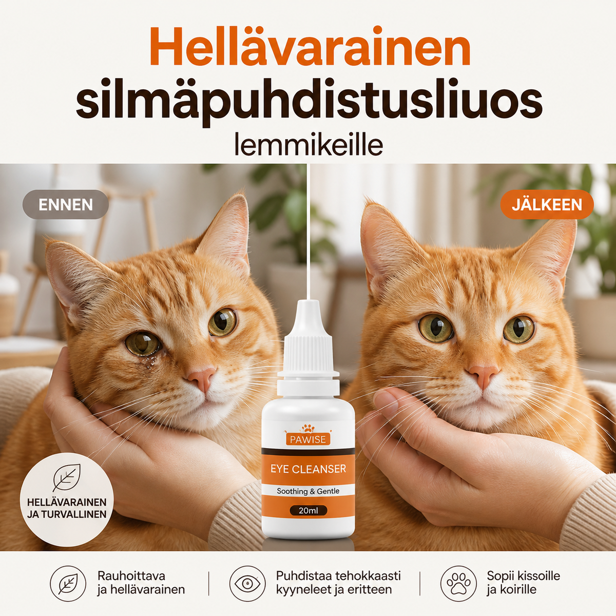 Hellävarainen silmäpuhdistusliuos lemmikeille