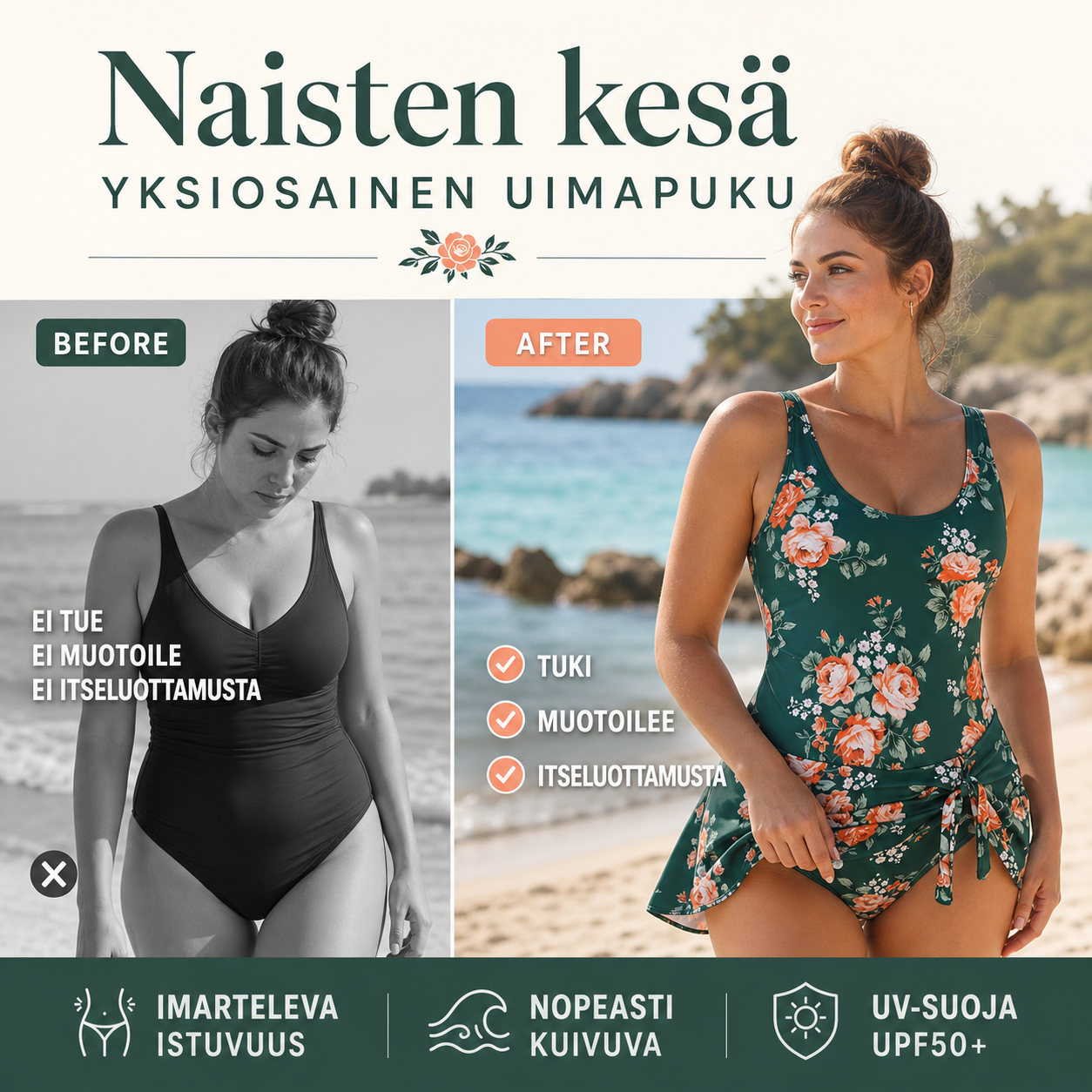 ⏰ 50 % ALENNUS! Naisten kesä yksiosainen uimapuku – Tarjous päättyy pian 🌊