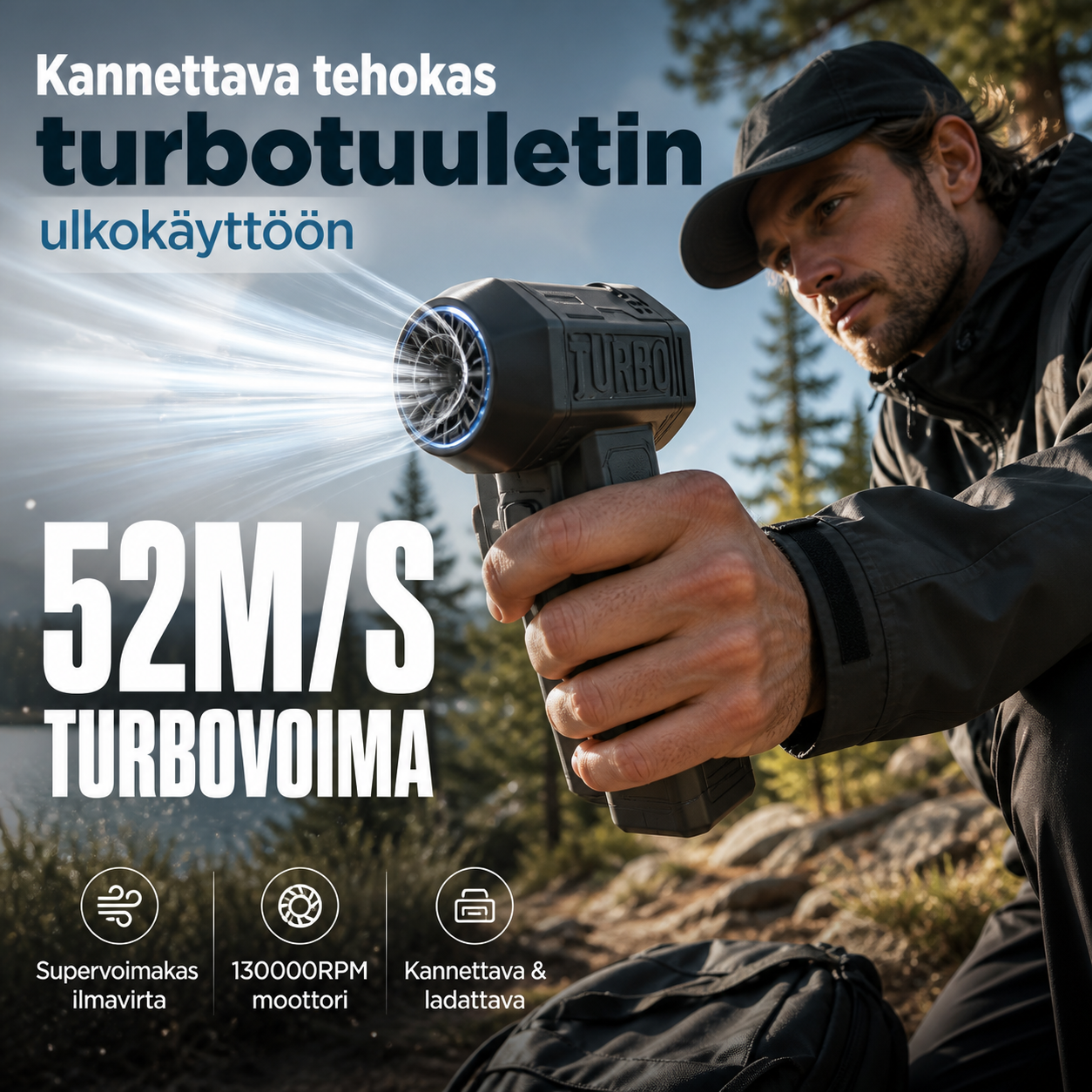 Kannettava tehokas turbotuuletin ulkokäyttöön – puhaltaa lunta ja tuottaa hiiltä, monikäyttöinen
