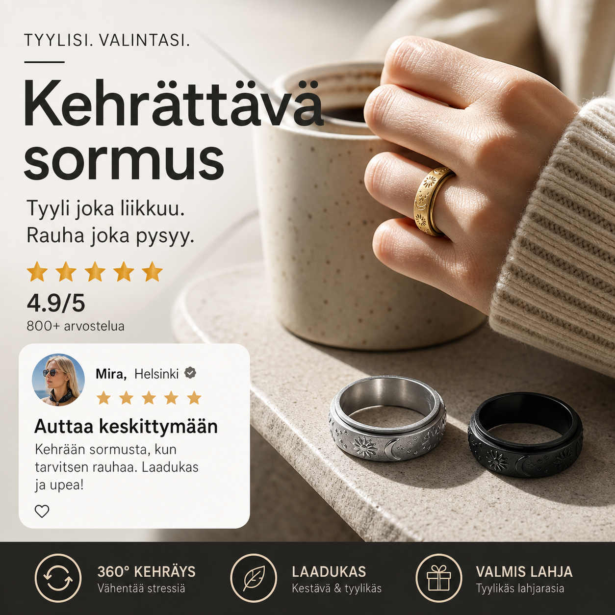 🎉 Alennusmyynti 2026 — Yli 18 000 kappaletta myyty! 💞 Aurinko-, kuu- ja tähtikehräsormus ahdistuksen lievitykseen pareille – Pyöritä stressi pois 🌸