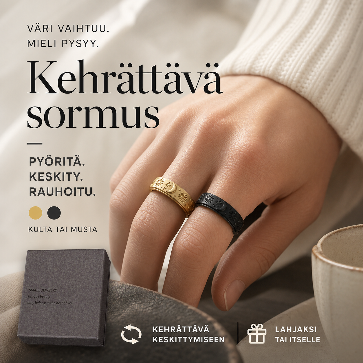 🎉 Alennusmyynti 2026 — Yli 18 000 kappaletta myyty! 💞 Aurinko-, kuu- ja tähtikehräsormus ahdistuksen lievitykseen pareille – Pyöritä stressi pois 🌸