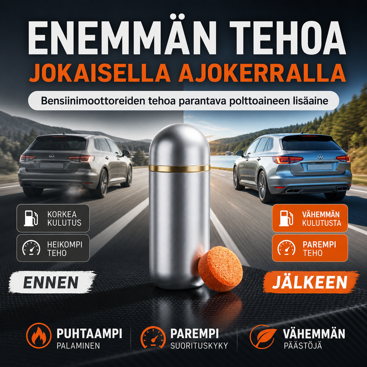 Bensiinimoottoreiden tehoa parantava polttoaineen lisäaine