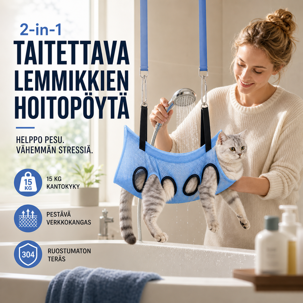 🐱 50 % ALENNUS! 🛏️ 2-in-1-taitettava lemmikkien hoitopöytä – Luistamaton pöytä ja mukava makuualusta – Ihanteellinen harjaukseen, kynsien leikkaamiseen ja päiväunille 💤