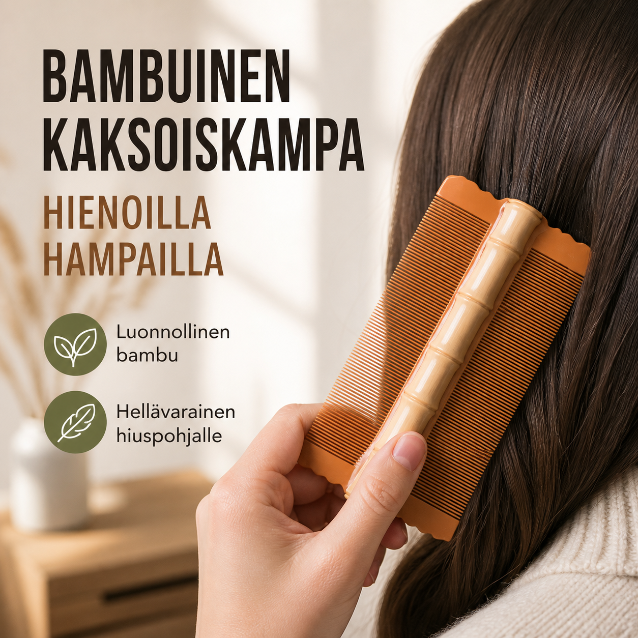 🎉🎁OSTA 1, SAAT 1 ILMAISEKSI🔥Bambuinen kaksoiskampa hienoilla hampailla