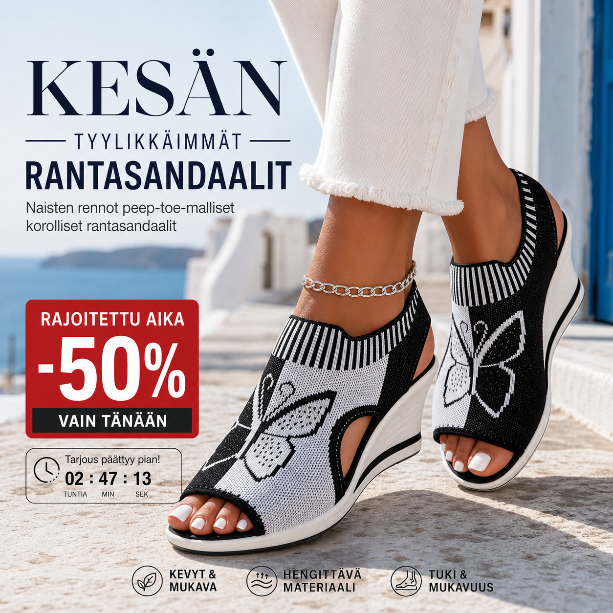 Naisten rennot peep-toe-malliset korolliset rantasandaalit