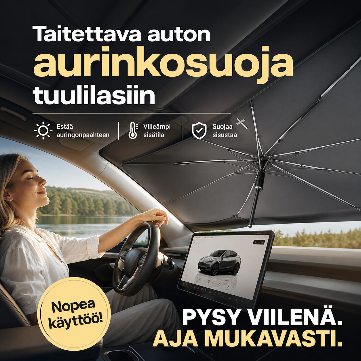 🌞 50 % alennus 🌈 Taitettava auton aurinkosuoja tuulilasiin