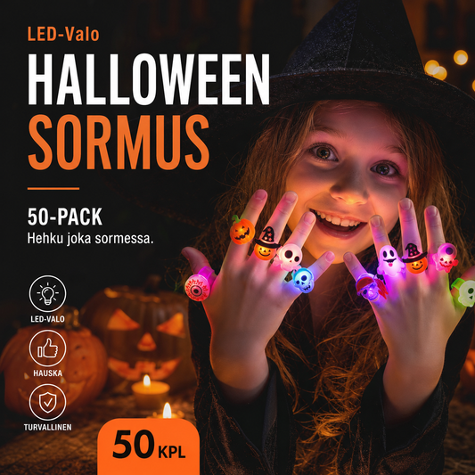 🎁 LED-Valo Halloween Sormus 😍 - 50 kpl setti