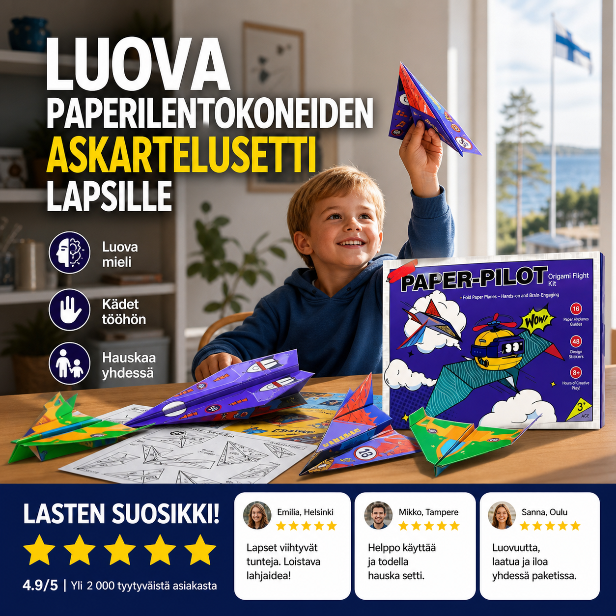 Luova paperilentokoneiden askartelusetti lapsille