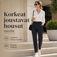 Korkeat joustavat housut naisille, joissa on taskut vetoketjun kanssa