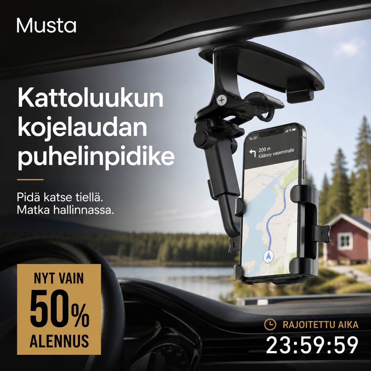 Kattoluukun kojelaudan puhelinpidike