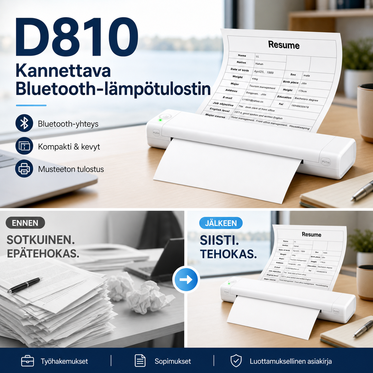 🖨️ D810 Kannettava Bluetooth-lämpötulostin – Täydellinen tatuointistudioille, toimistoille ja liikkuvaan tulostukseen 🔥📱