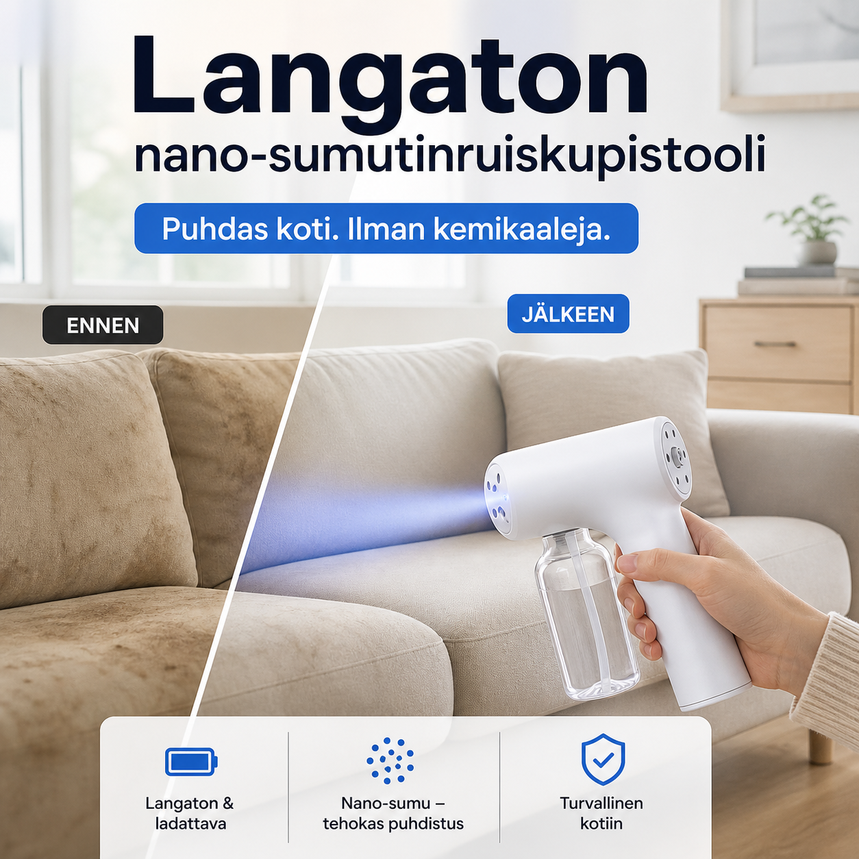 Bakteereja ja viruksia tuhoava desinfiointisuihkepistooli