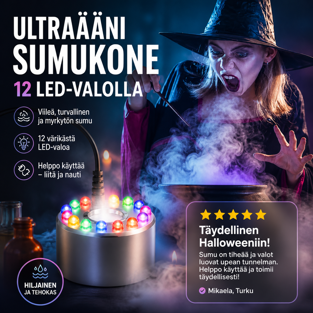 ⚡🎃🔥Ultraäänisumukone, jossa on 12 LED-valoa