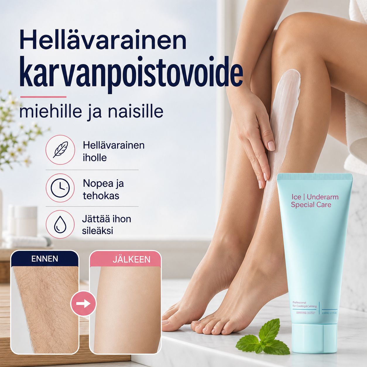 Hellävarainen karvanpoistovoide miehille ja naisille