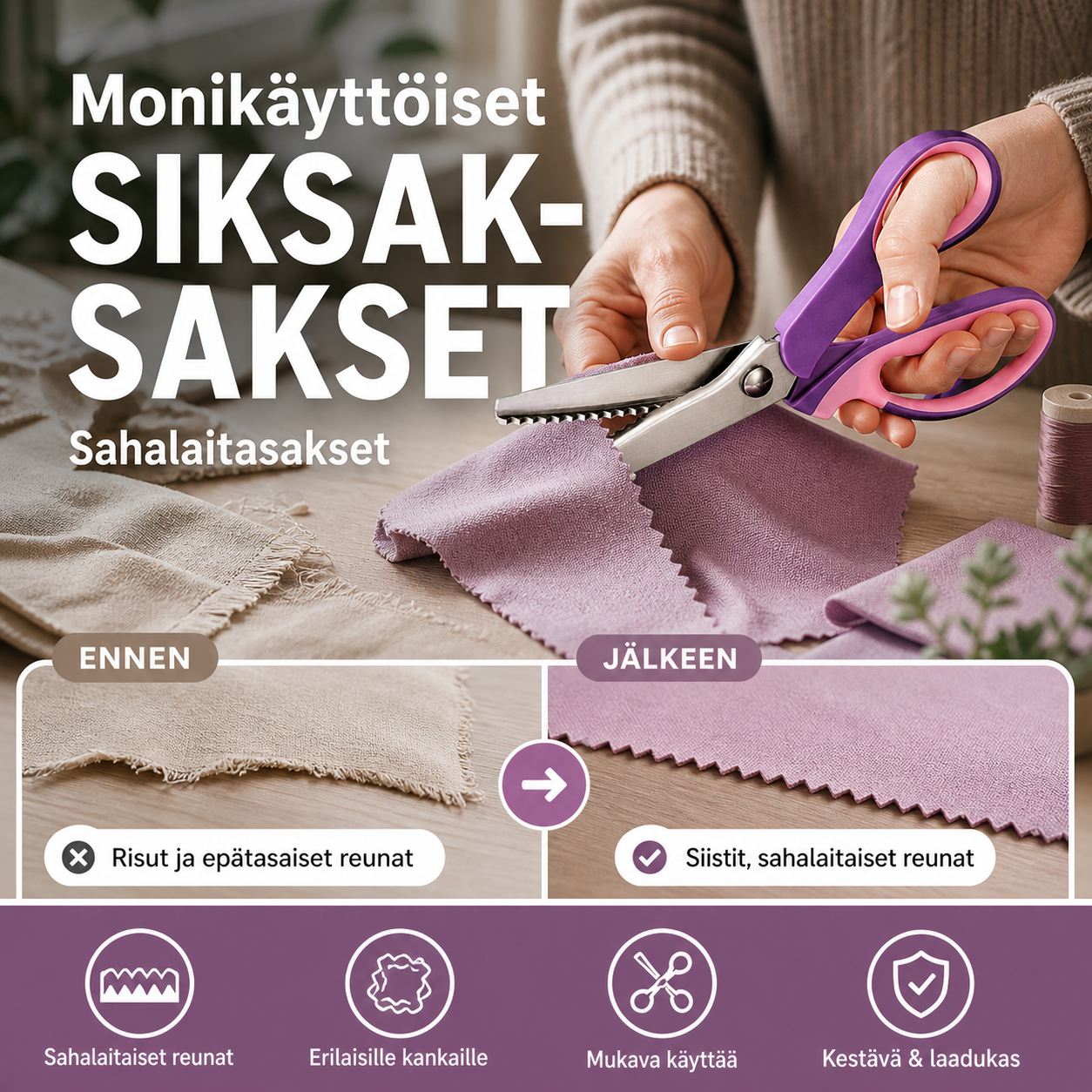 📢📢 50 % ALENNUS!! 🥳✨ Monikäyttöiset siksak-sakset, sahalaitasakset ✂️🧵