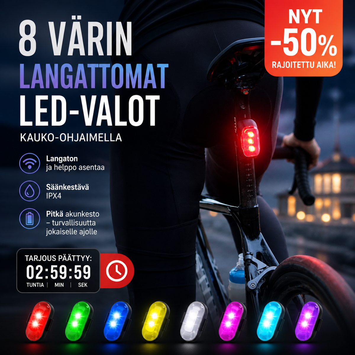 8 Värin Langattomat LED-valot Kauko-ohjaimella