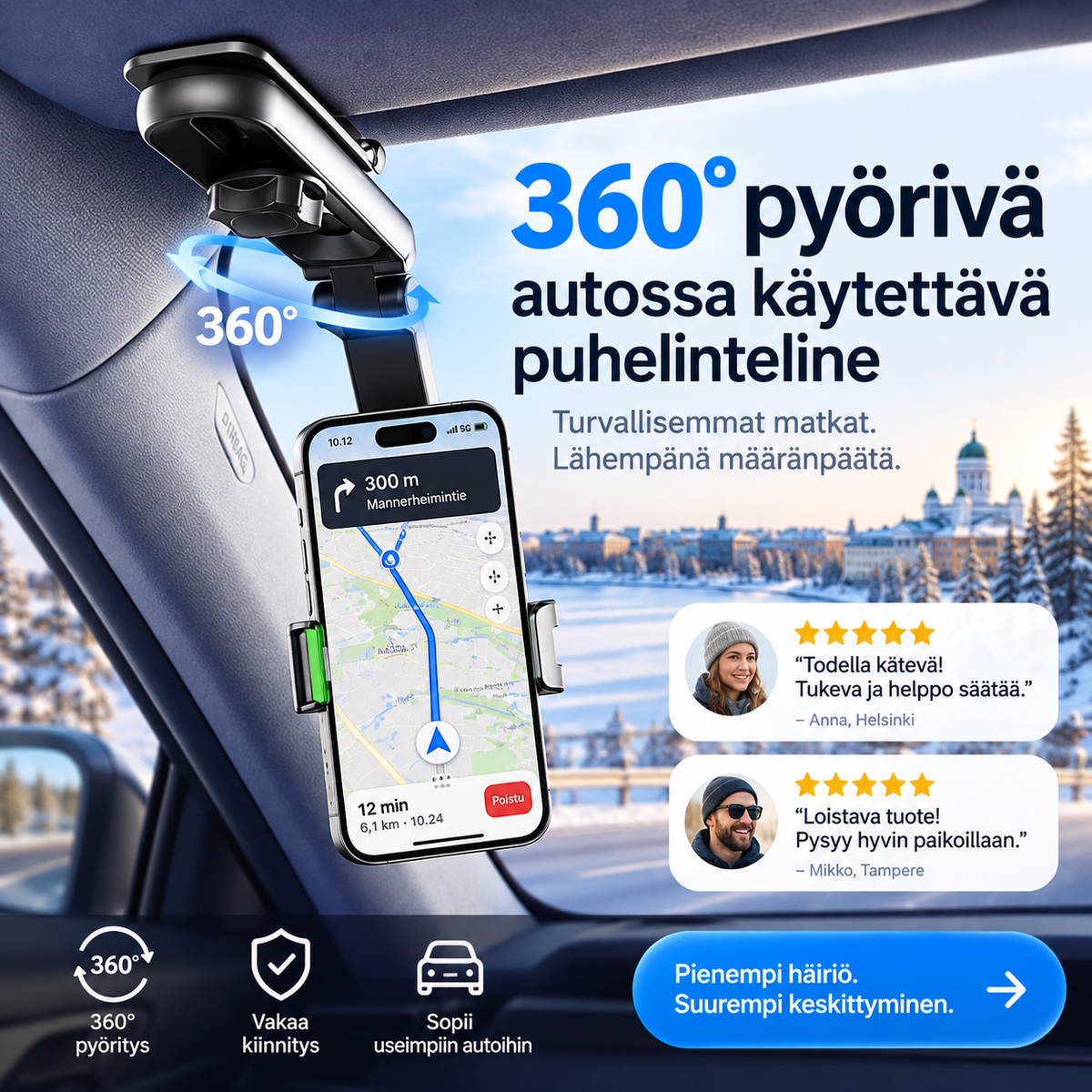 Asenna puhelimesi heti! 360° pyörivä autossa käytettävä puhelinteline
