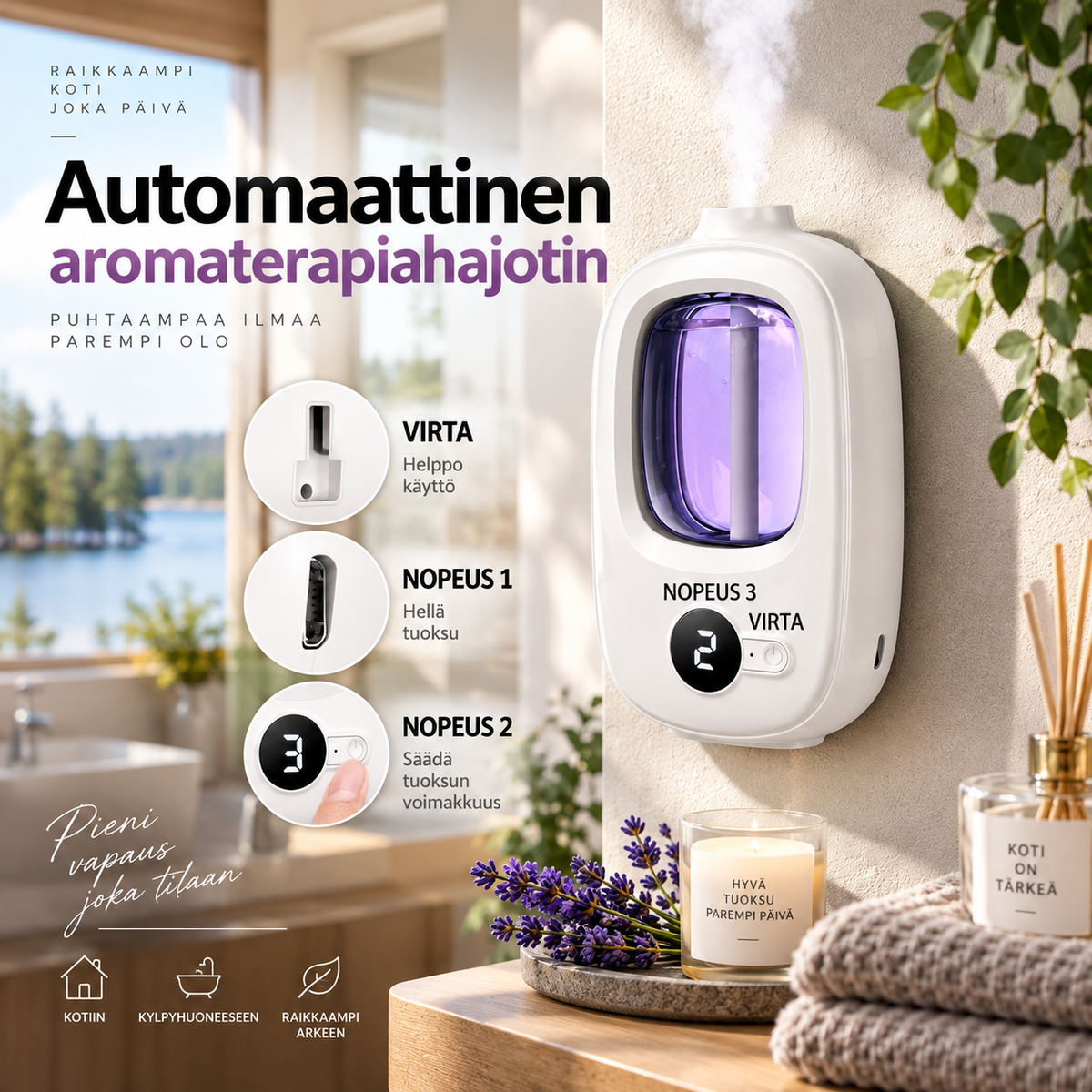 Automaattinen aromaterapiahajotin – raikas tuoksu kotiisi ilman vaivaa!