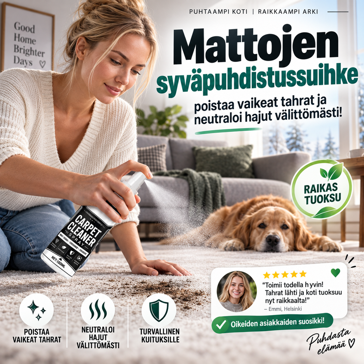 🧼✨ Mattojen syväpuhdistussuihke – poistaa vaikeat tahrat ja neutraloi hajut välittömästi!