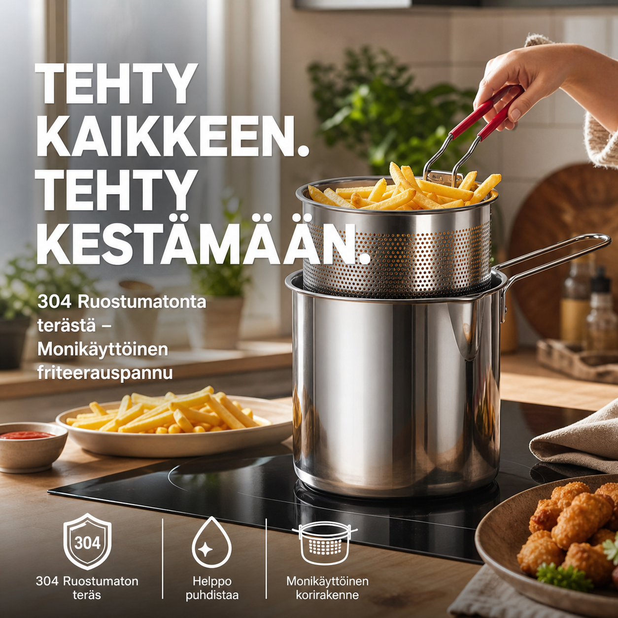 🔥VIIMEINEN PÄIVÄ – 50% ALENNUS🎁 304 Ruostumatonta terästä – Monikäyttöinen friteerauspannu