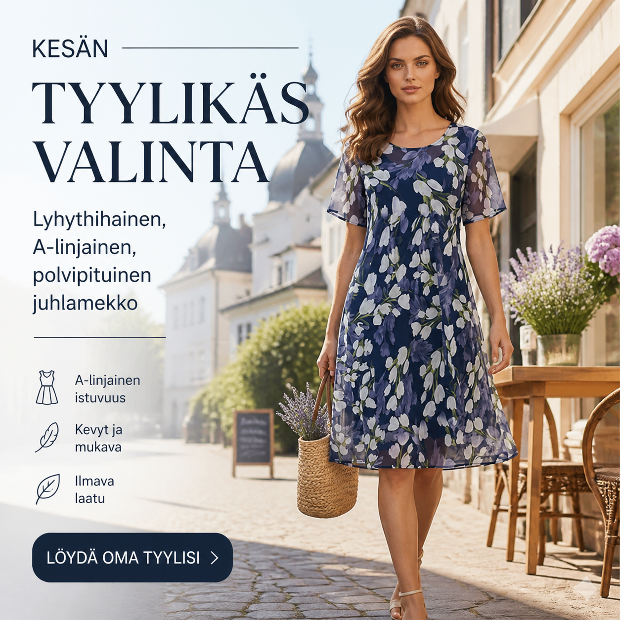 Lyhythihainen, A-linjainen, polvipituinen juhlamekk