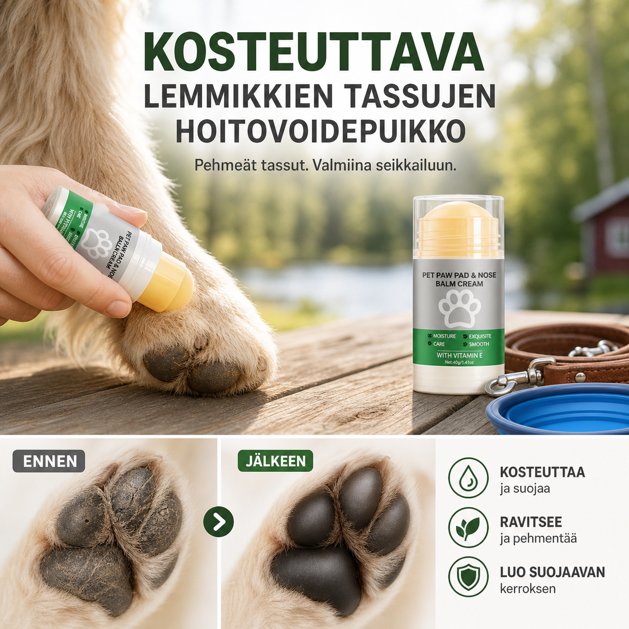 Kosteuttava lemmikkien tassujen hoitovoidepuikko