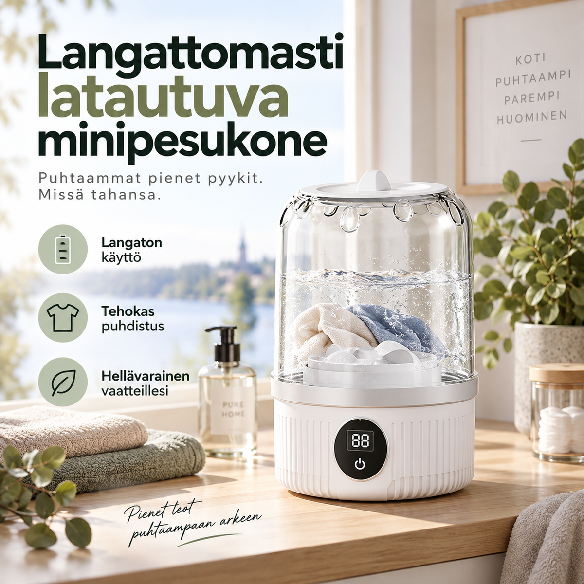 Langattomasti latautuva minipesukone – kätevä ja kompakti pesuratkaisu!