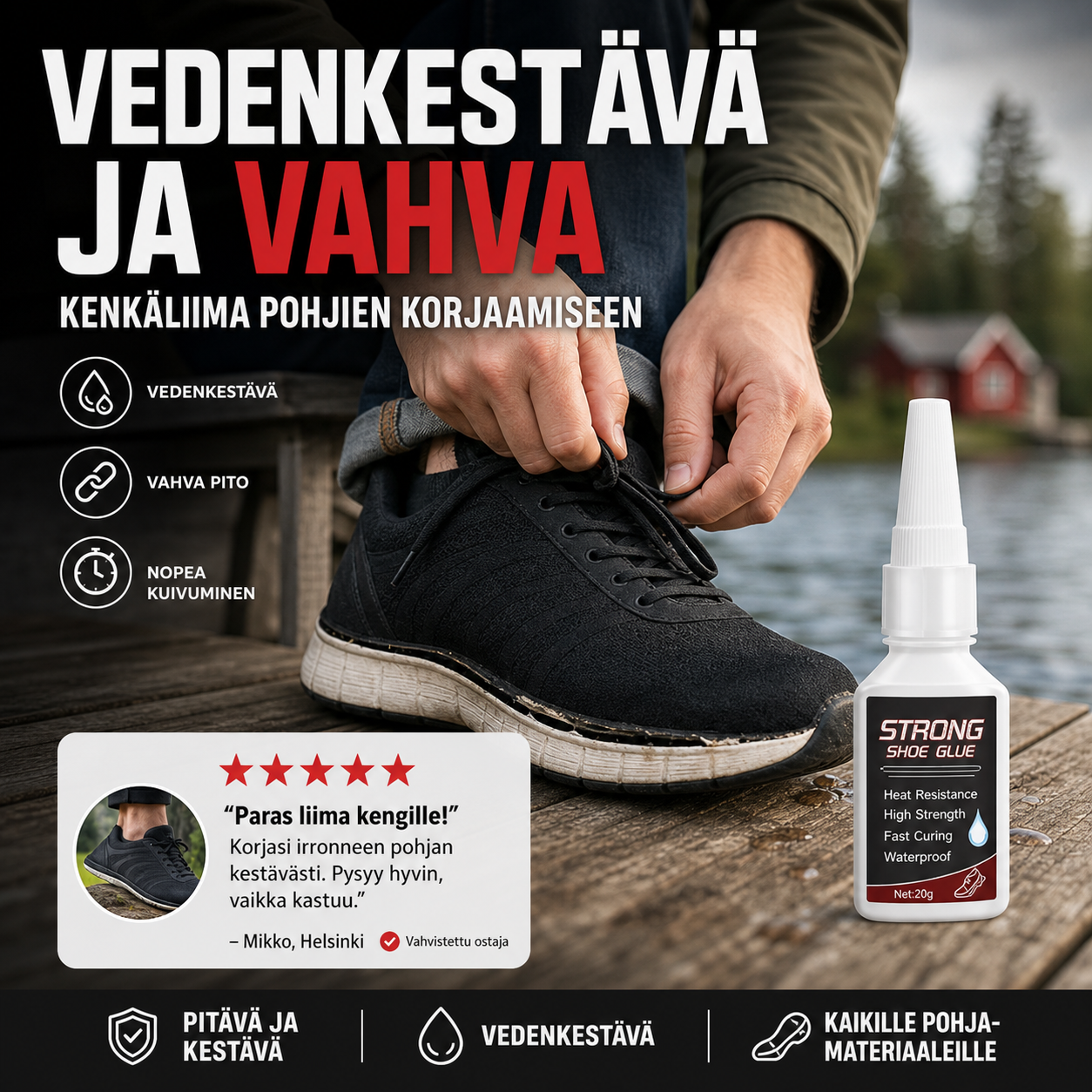 Vedenkestävä kenkäliima pohjille