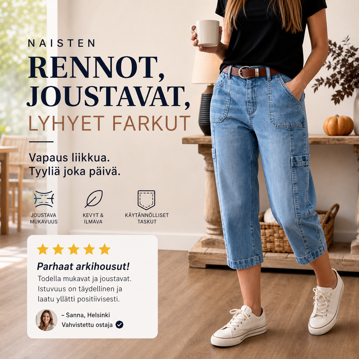 Naisten rennot, joustavat, lyhyet farkut