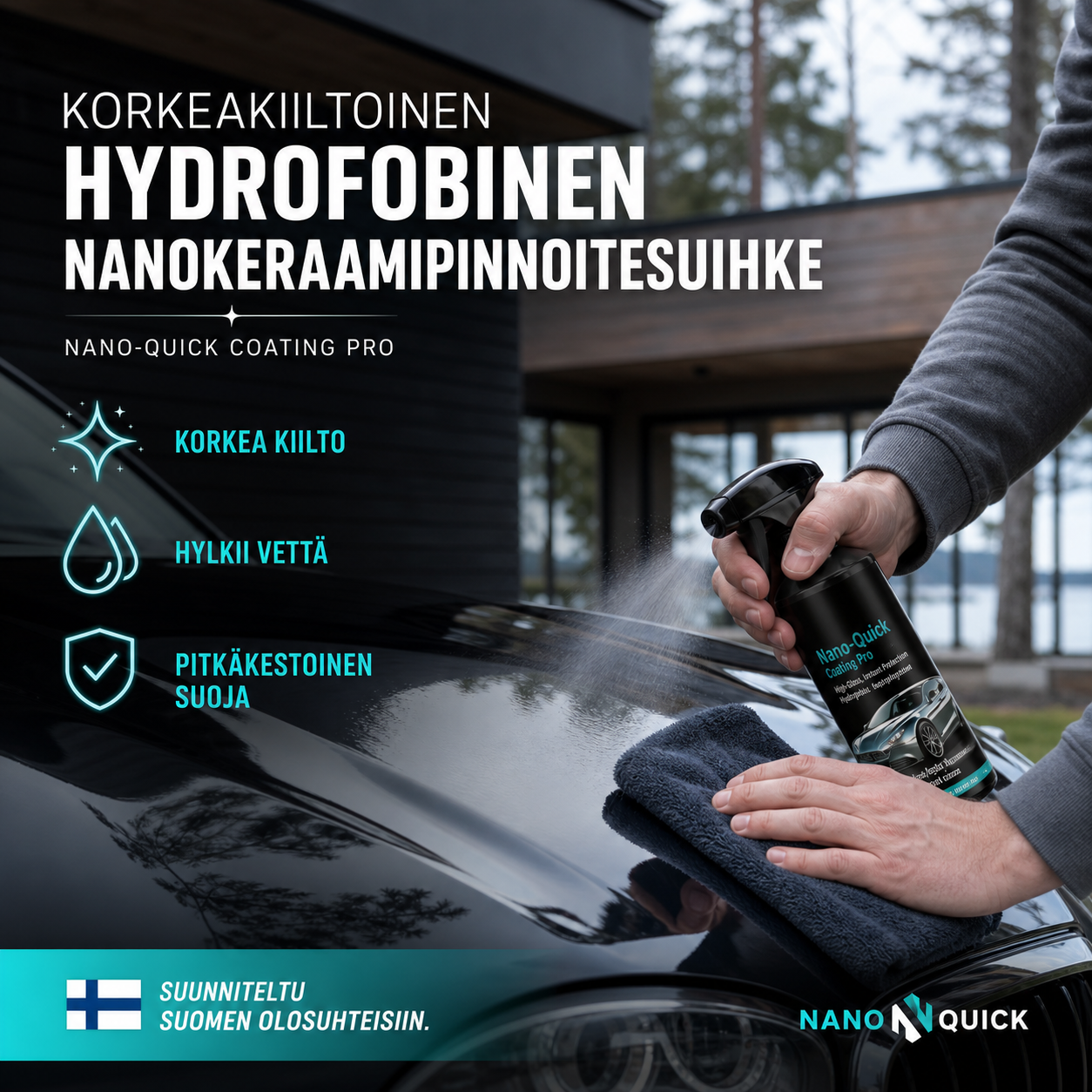🔥Rajoitetun ajan tarjous -50%🔥Korkeakiiltoinen hydrofobinen nanokeraamipinnoitesuihke