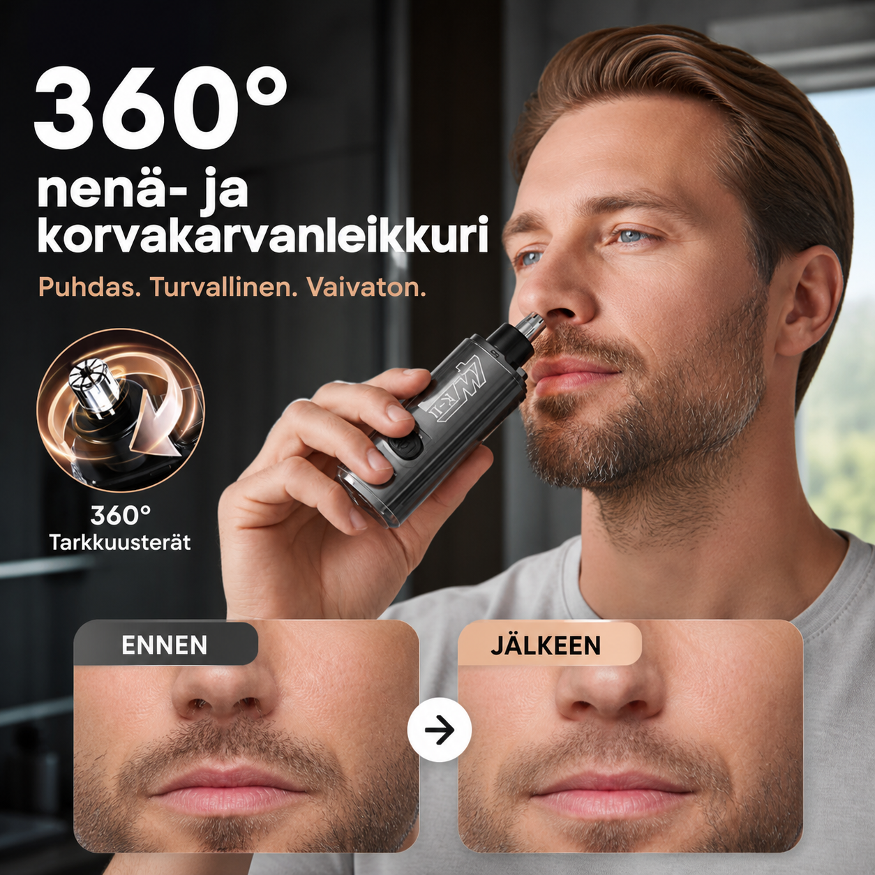 📢Rajoitetun ajan tarjous !! ⏰360° nenä- ja korvakarvanleikkuri – IPX7-pestävä ja 30 päivän akunkesto