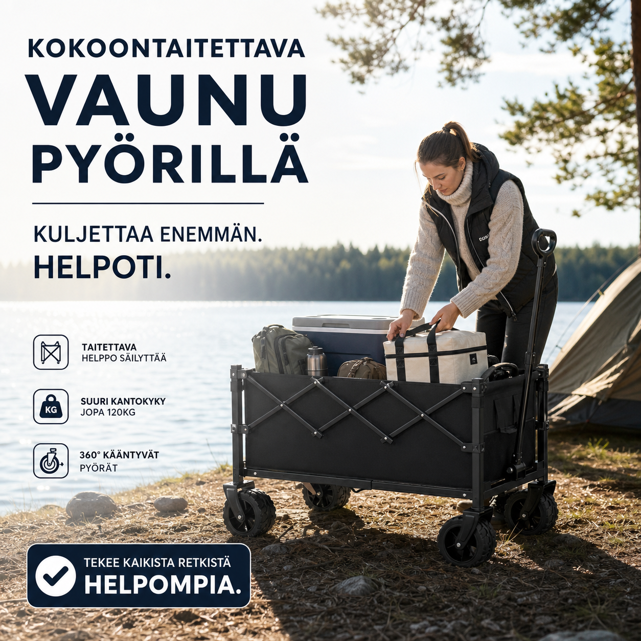 Kokoontaitettava vaunu pyörillä