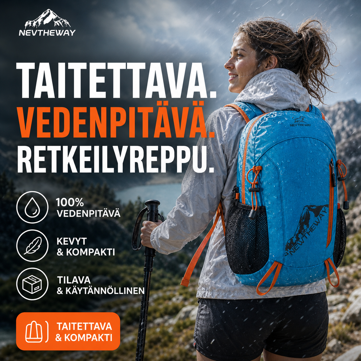 🔥🎁 2+1 ILMAISEKSI!!🥳 💞 YLI 50 000 KAPPALETTA MYYTY! ⚡🎒 Taitettava, vedenpitävä retkeilyreppu