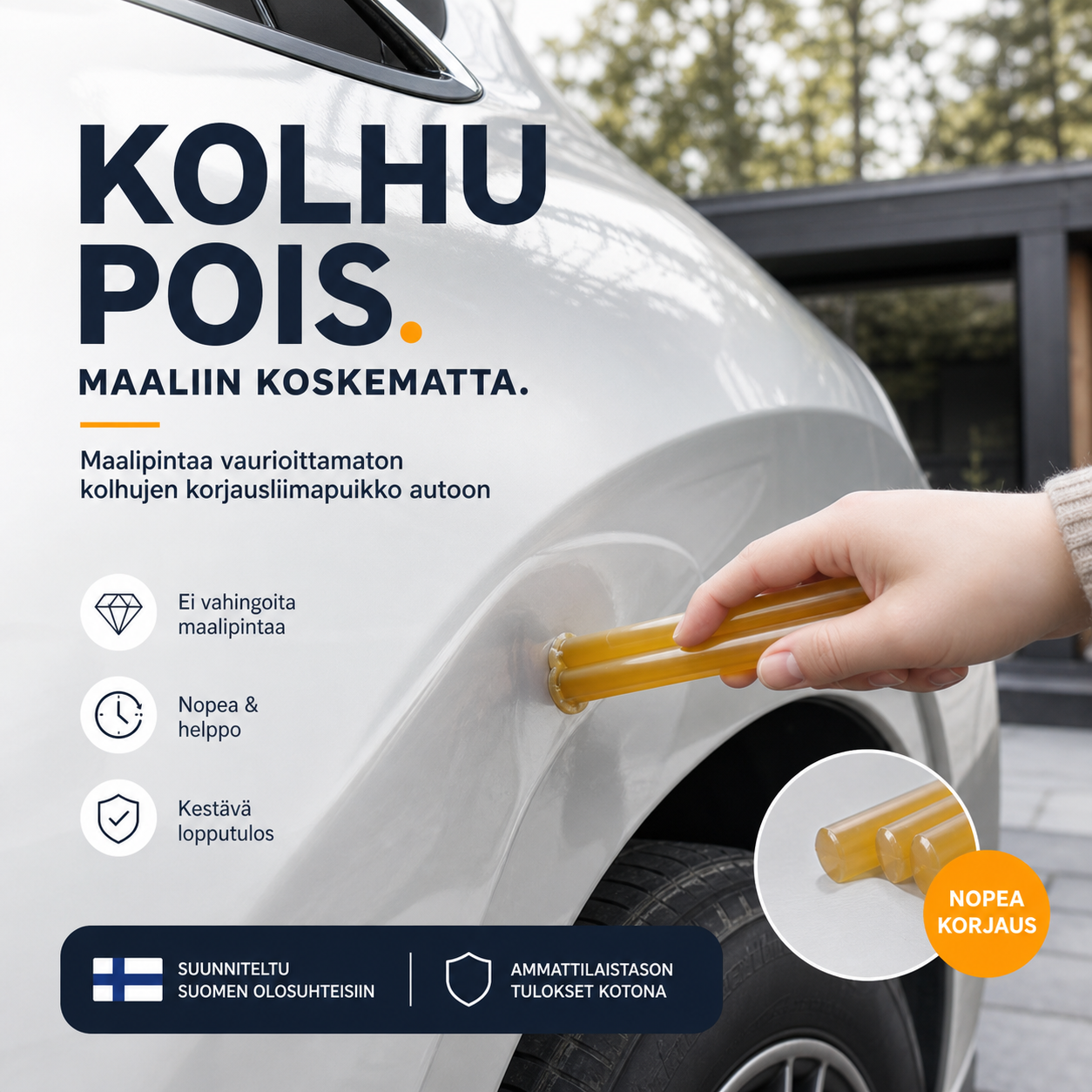 Maalipintaa vaurioittamaton kolhujen korjausliimapuikko autoon