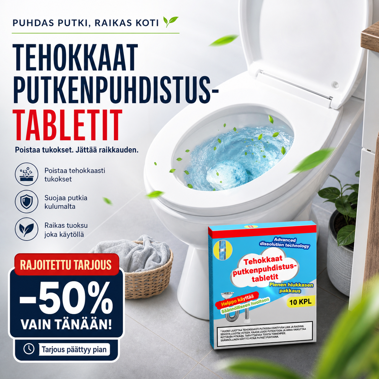 🔥50 % ALENNUS ❤️ Tehokkaat putkenpuhdistustabletit – avaa tukokset vaivattomasti!
